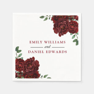 Romantic Burgundy Red Rose Wedding Verloving Servet