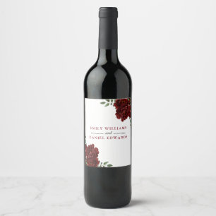 Romantic Burgundy Red Rose Wedding Verloving Wijn Etiket