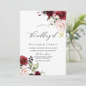 Romantic Burgundy Red Waterverf Weddenschap Kaart (Staand voorkant)