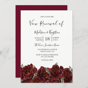 Romantic Burgundy Roos Vow Renewal Uitnodiging