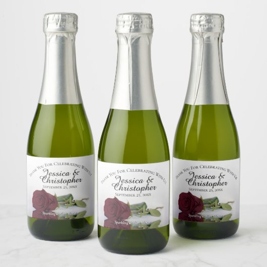 Romantic Burgundy Roos Weddenschap Dank je Mini Sparkling Wijnetiket (Flessen)