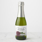 Romantic Burgundy Roos Weddenschap Dank je Mini Sparkling Wijnetiket (Voorkant)