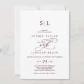 Romantic Burgundy Text Monogram Weddenschap Kaart (Voorkant)