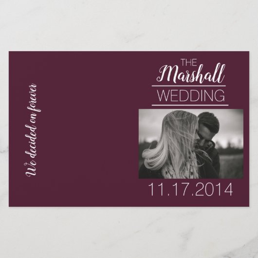 Romantic Burgundy Wedding Photo Ceremony Programme (Achterkant)