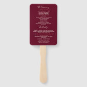 Romantic Burgundy Wedding Programme Hand Fan Handwaaier (Achterkant)