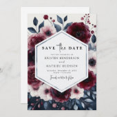 Romantic Burgundy Wedding Save The Date (Voorkant / Achterkant)