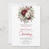 Romantic Burgundy White Flowers Wedding Invitation (Devant)