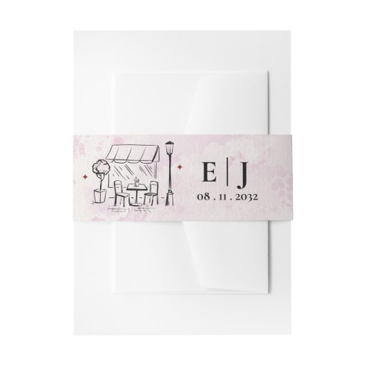 Romantic Café Illustration Monogram Wedding Uitnodigingen Wikkel (Voorkant Voorbeeld)