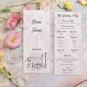 Romantic Café Sketch Wedding Ceremony Program Kaart
