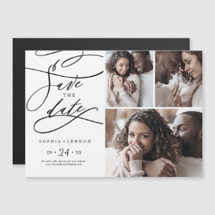 Romantic Calligrafie 3 Foto Save the Date Magnetische Uitnodiging