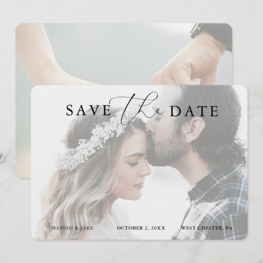 Romantic Calligrafie Foto Save the Date Invitation Kaart (Voorkant / Achterkant)