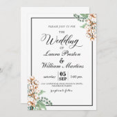 Romantic Calligraphy Greenery Boho Cotton Wedding Kaart (Voorkant / Achterkant)