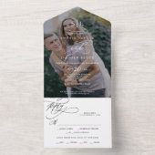 Romantic Calligraphy Monogram Dark Photo Weddensch All In One Uitnodiging (Binnen)