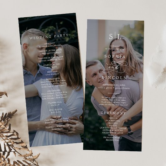 Romantic Calligraphy Monogram Dark Photo Weddensch Programma