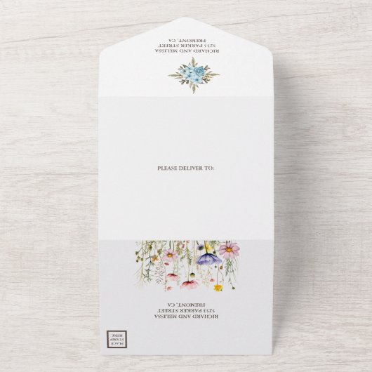 Romantic Calligraphy Monogram Photo Weddenschap All In One Uitnodiging (Buitenkant)