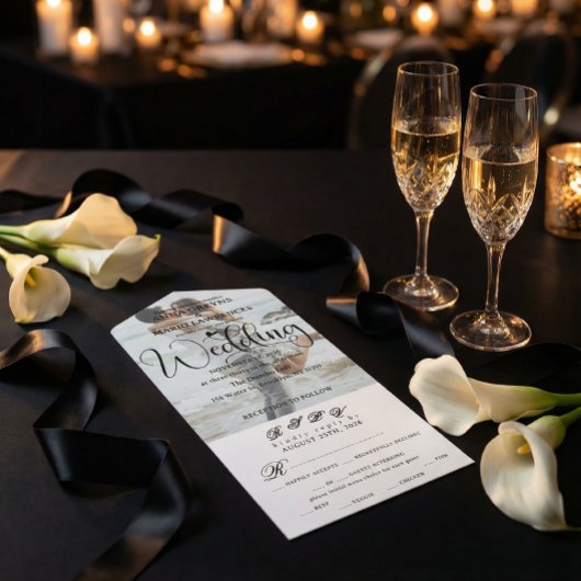 Romantic Calligraphy Monogram Photo Wedding  All In One Uitnodiging