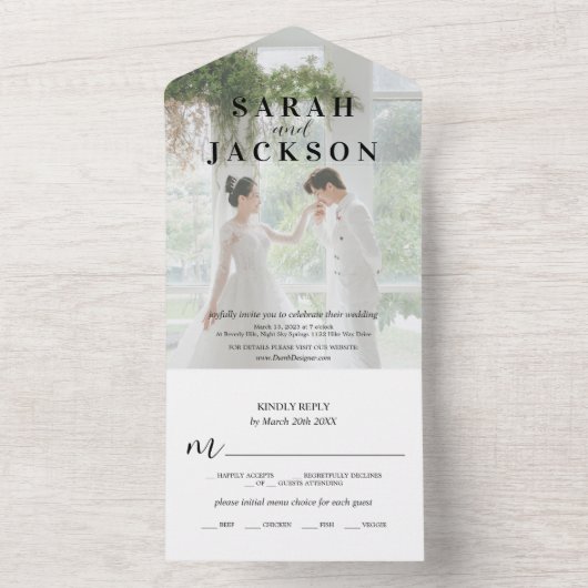 Romantic Calligraphy Overlay Wedding All In One Uitnodiging (Binnen)