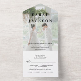 Romantic Calligraphy Overlay Wedding All In One Uitnodiging