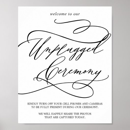 Romantic Calligraphy Unplugged Ceremony Sign Poster (Voorkant)