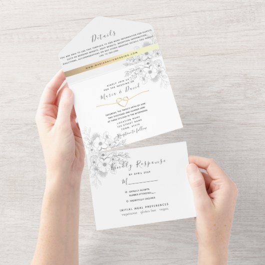 Romantic Calligraphy Wedding All In One Uitnodiging (Afscheurbaar)