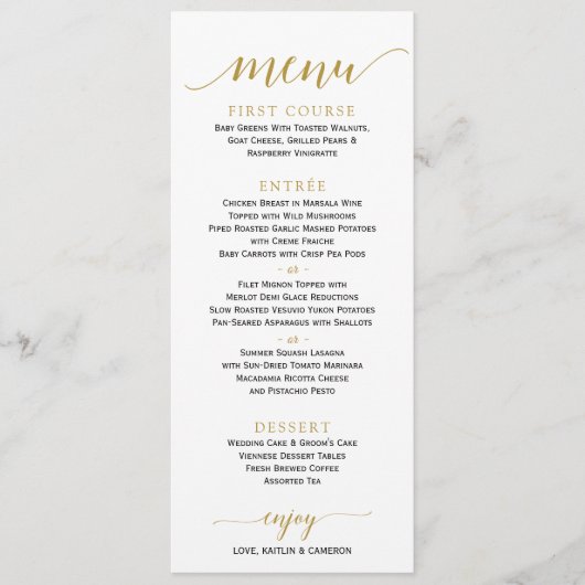 Romantic Calligraphy Wedding Menu | 4 x 9 | Goud (Voorkant)
