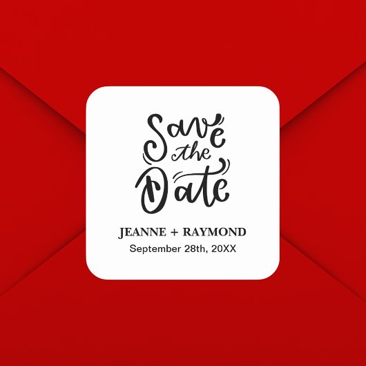 Romantic Calligraphy Wedding Save the Date Vierkante Sticker