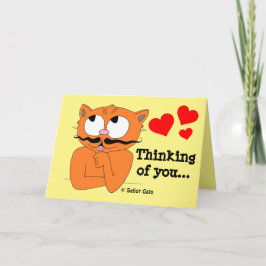 Romantic Card "Thinking of You" Cartoon Cat Kaart