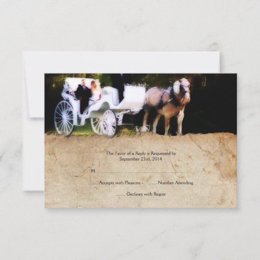 Romantic Carriage Horse Wedding Invitation RSVP (Voorkant)