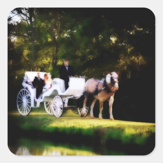 Romantic Carriage Horse Wedding Vierkante Sticker (Voorkant)