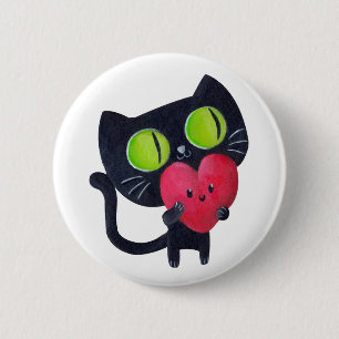 Romantic Cat - aangepaste tekst - Ronde Button 5,7 Cm