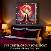 Romantic Cat Silhouette Full Moon Vierkante Klok