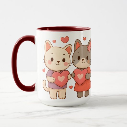 Romantic Cats Heart Ceramic Mug (Gauche)