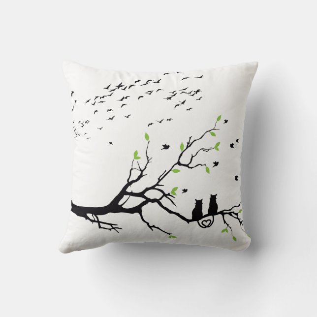 Romantic Cats on Tree Branch Silhouette pillows  Kussen (Achterkant)