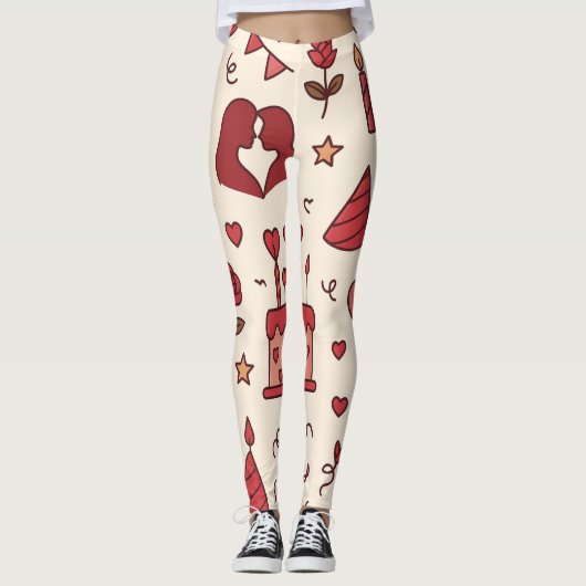 Romantic Celebration Doodle Pattern Leggings (Voorkant)