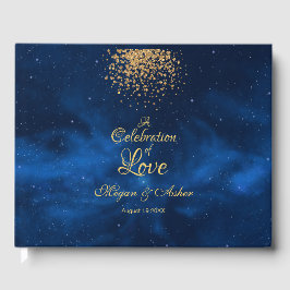 Romantic Celestial Blue met Gold Confetti Gastenboek
