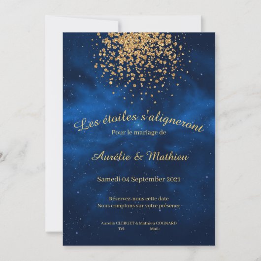 Romantic Celestial Modern Blue Night Sky Save The Date (Voorkant)