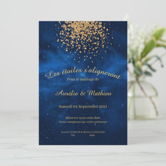 Romantic Celestial Modern Blue Night Sky Save The Date (Staand voorkant)