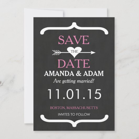 Romantic Chalkboard Save the Date Briefkaart (Voorkant)