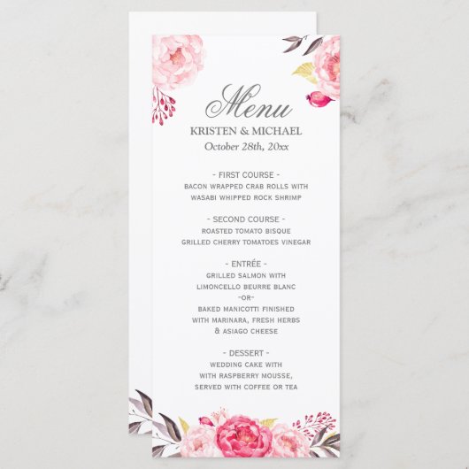 Romantic Chic Floral Mariage Menu Modèle (Devant / Derrière)