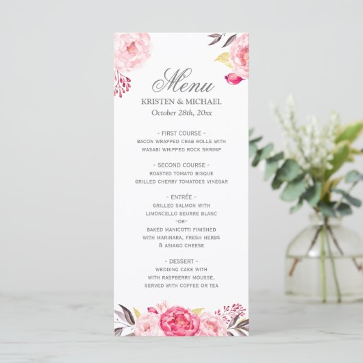 Romantic Chic Floral Mariage Menu Modèle (Debout devant)