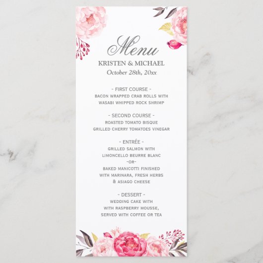 Romantic Chic Floral Mariage Menu Modèle (Devant)