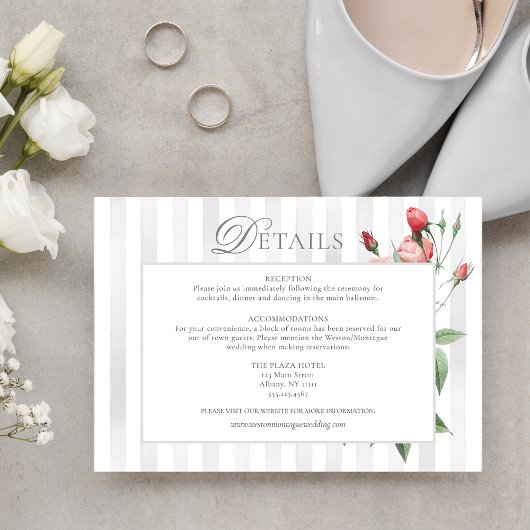 Romantic Chic French Rose Botanical Wedding Informatiekaartje