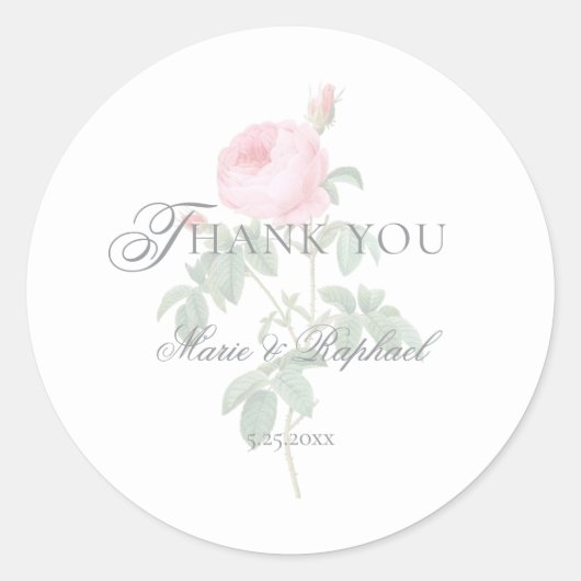 Romantic Chic French Rose Botanical Wedding Ronde Sticker (Voorkant)
