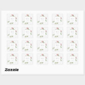 Romantic Chic French Rose Botanical Wedding Vierkante Sticker (Vel)