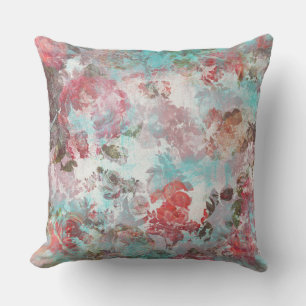 Romantic Chic Pink Floral Blauwgroen Waterverf Pat Buitenkussen