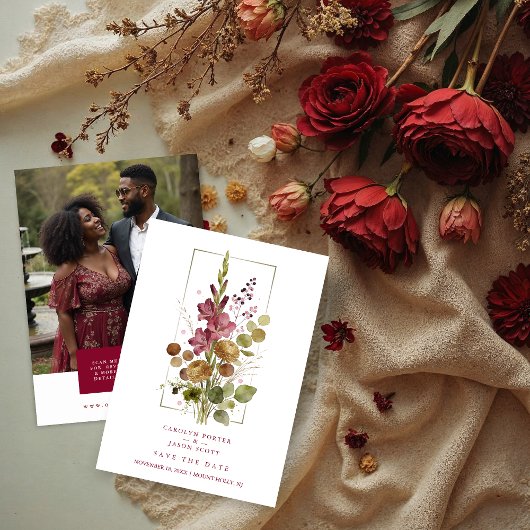 Romantic Chic Rustic Botanical Wildflowers Wedding Save The Date