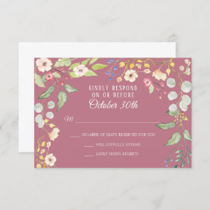 Romantic Chintz Dusty Berry Pink Waterverf RSVP Kaart
