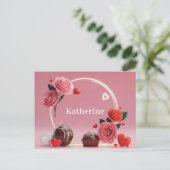 Romantic Circular Glass Frame with Roses and Name Briefkaart (Staand voorkant)