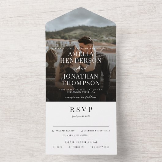 Romantic Classy Photo Script Weddenschap RSVP All In One Uitnodiging (Binnen)