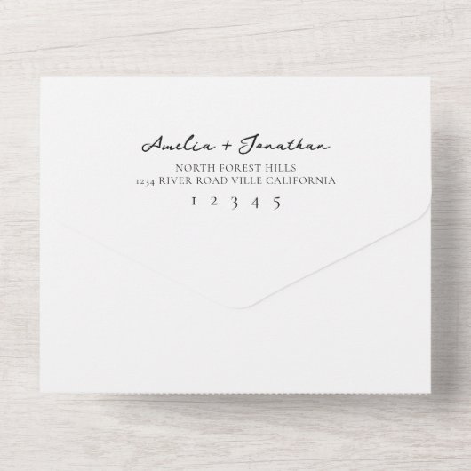 Romantic Classy Photo Script Weddenschap RSVP All In One Uitnodiging (Achterkant)